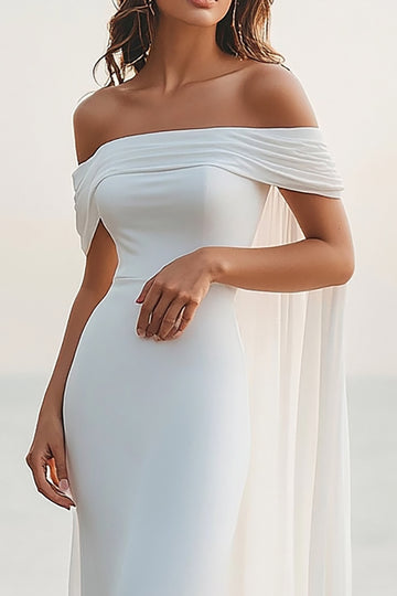 Stylish Off The Shoulder White Sheath Chiffon Wedding Dress